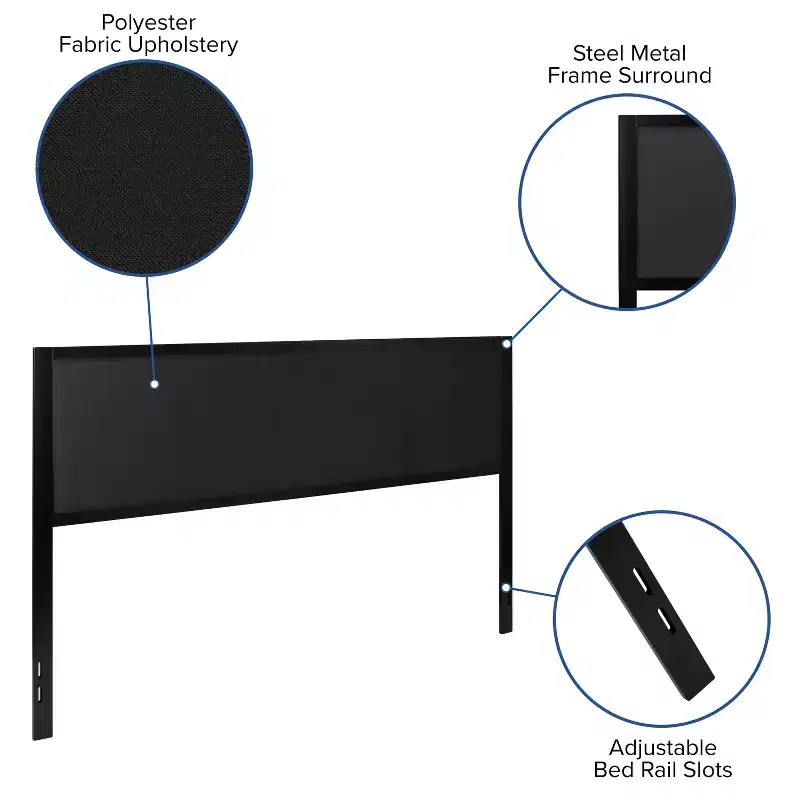 Emma and Oliver Metal Headboard - Fabric Upholstery Fits Standard Bed Frames