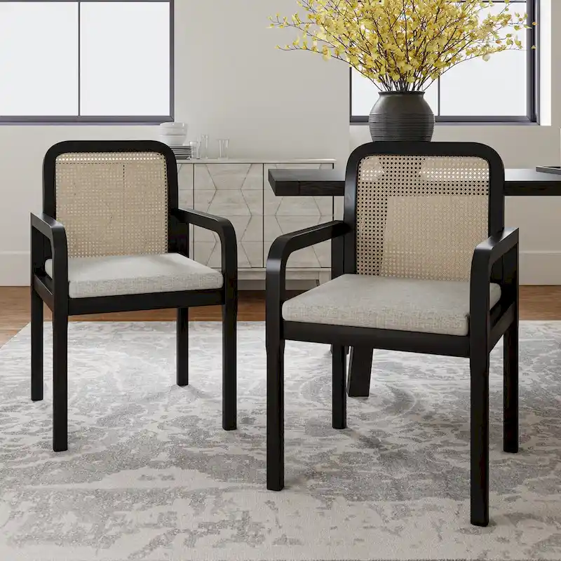 Modern Rattan Back Dining Chair with Removable Cushion | Boho Style | Set Available