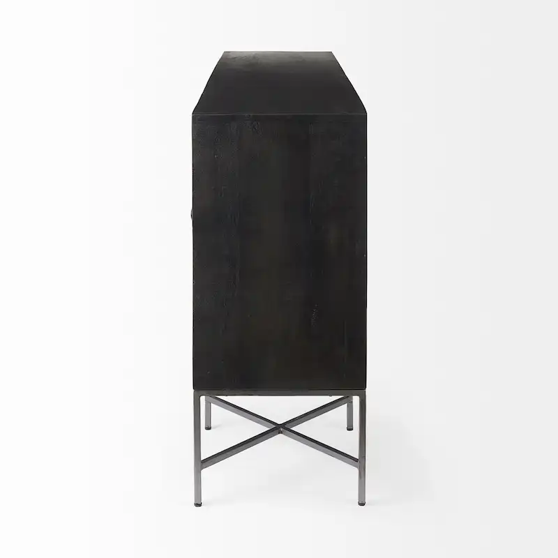 Hogarth I Two-Tone Brown Solid Wood Base Silver Frame 4 Cabinet Sideboard