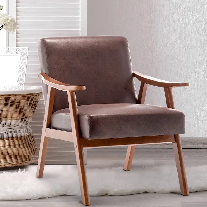 Extra-Thick Backrest Accent Chair with Solid Wood Frame
