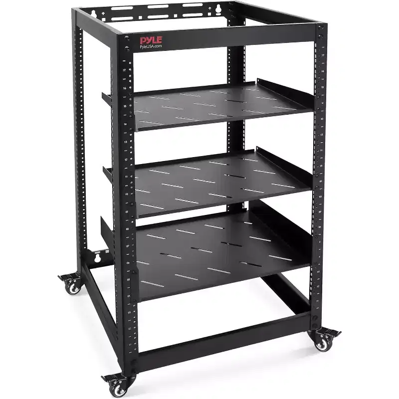 Pyle 20U Open Frame Network Cabinet - Heavy Duty Steel Rack for Servers & AV Gear (PLRS20UW) - Black