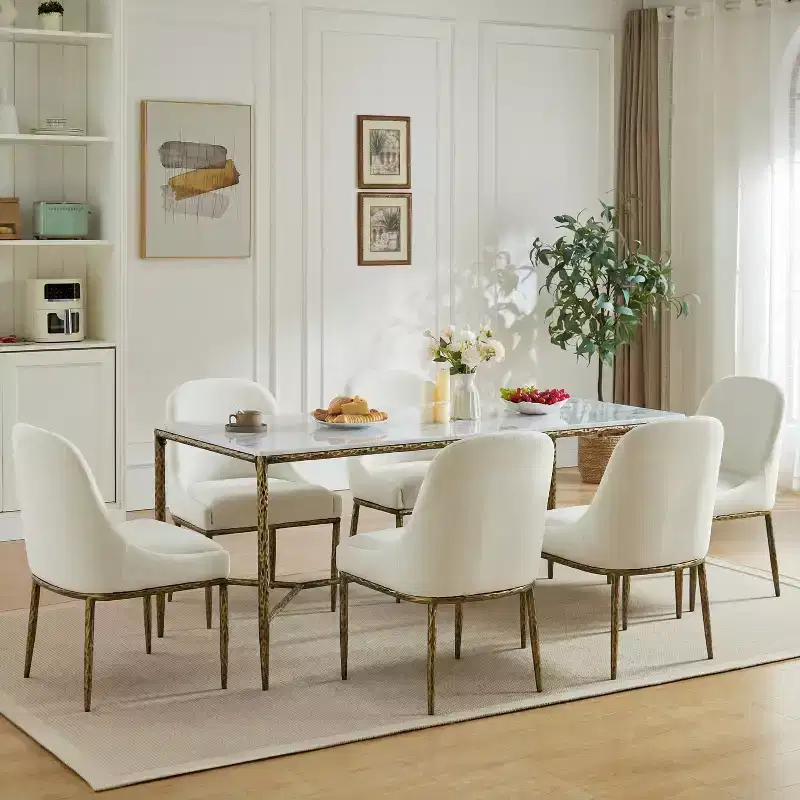 Christopher Knight Home Wilhelma 7 Piece Industrial Hammered Iron Dining Set with Upholstered Dining Chairs