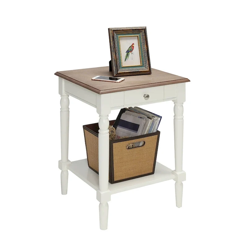 French Country End Table with 1 Drawer & Open Shelf | Multiple Finishes | Side Table