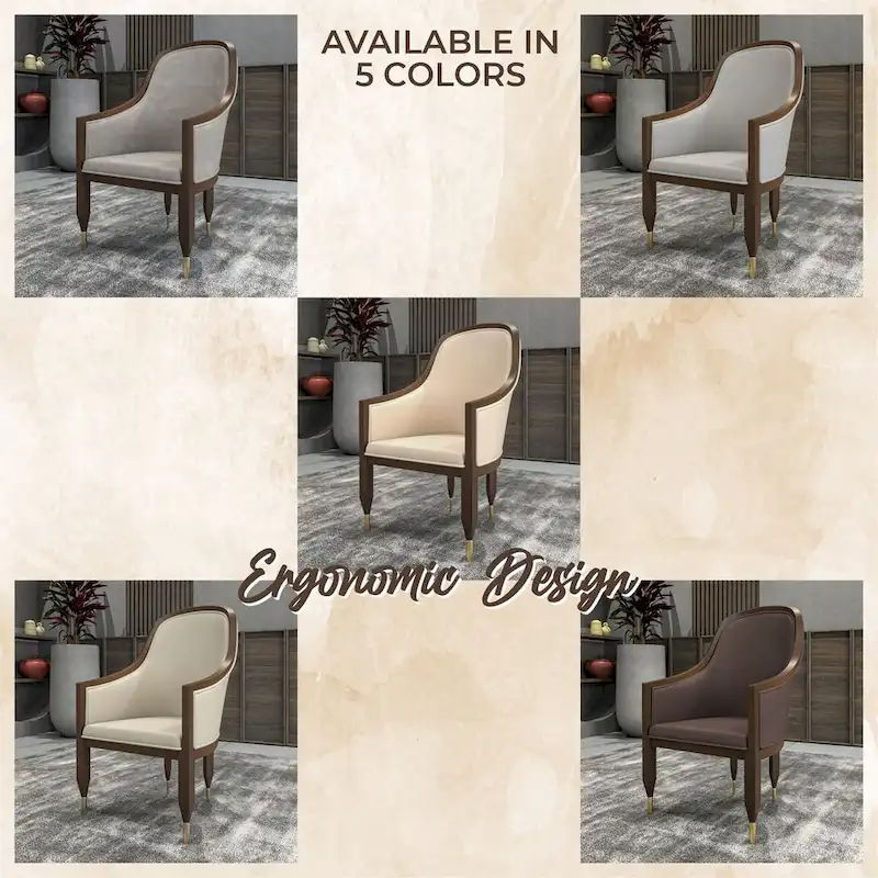 Leather Dining Chair with Arms with Rubberwood Frame Belle Series by LeisureMod