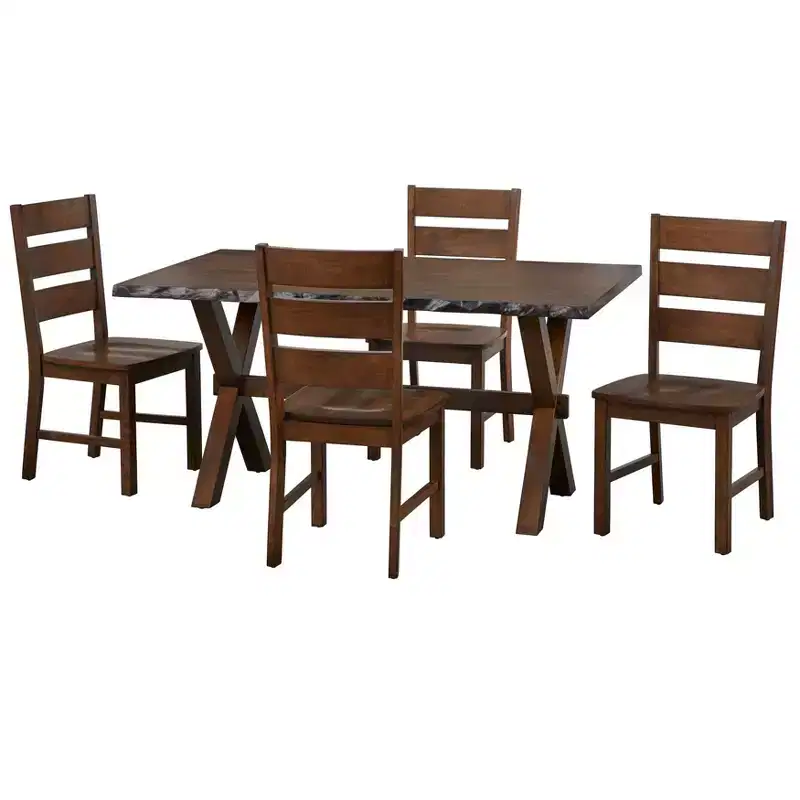 Buylateral 5pc Mandeville Solid Wood Live Edge Trestle Dining Set Brown