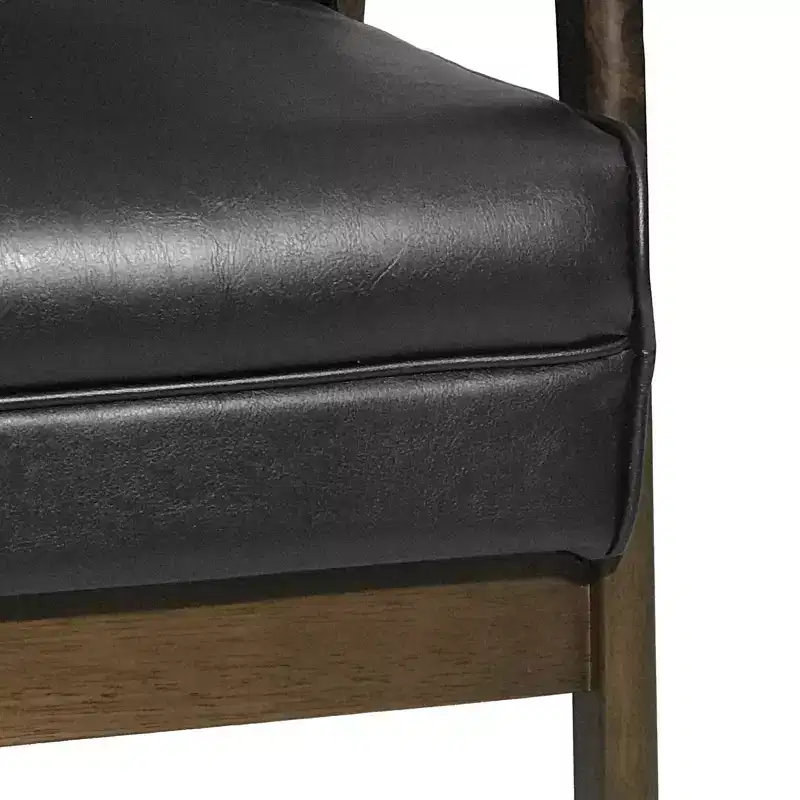 Mid Century Faux Leather Upholstered Accent Chair, Modern High Back Armchair, Leisure Wood Club Chair