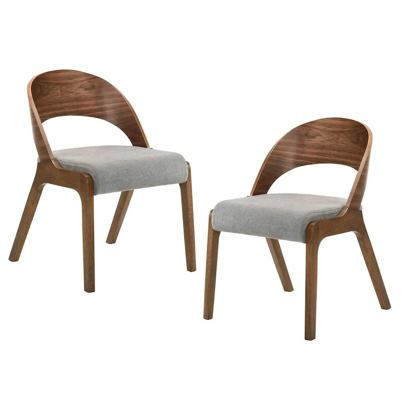 Modern Walnut & Grey Fabric Dining Chair (Set of 2)