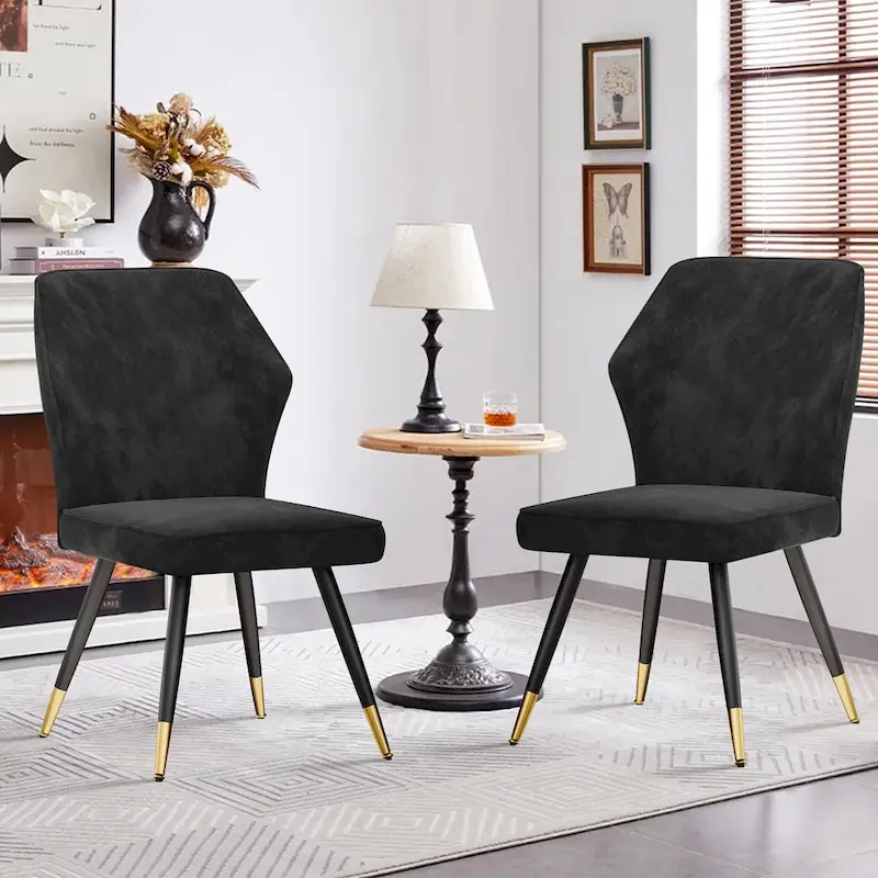 Mid Century Modern Dining Chairs Set of 2 - Faux Leather with Metal Legs