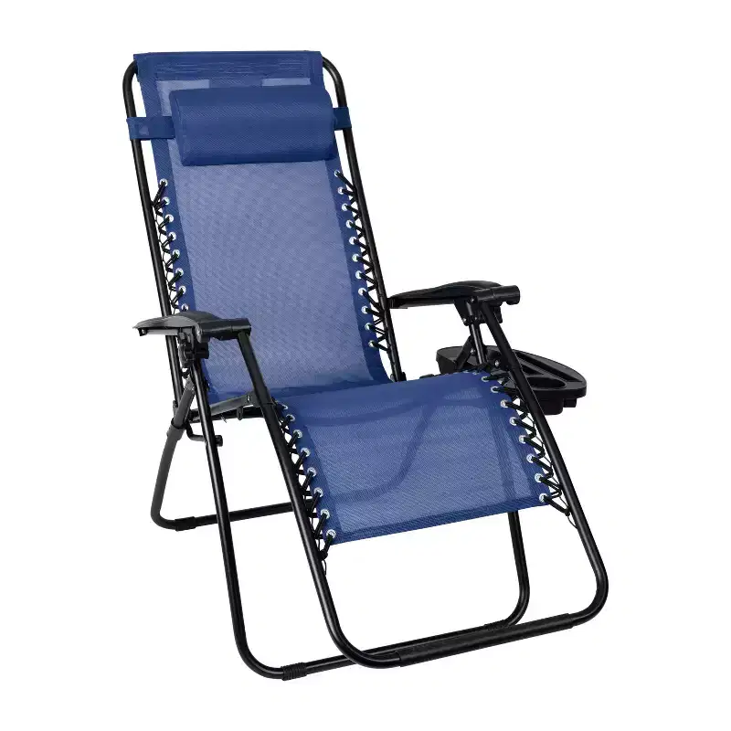 Flash Furniture Adjustable Folding Mesh Zero Gravity Reclining Lounge Chair with Pillow and Cup Holder Tray, Set of 2