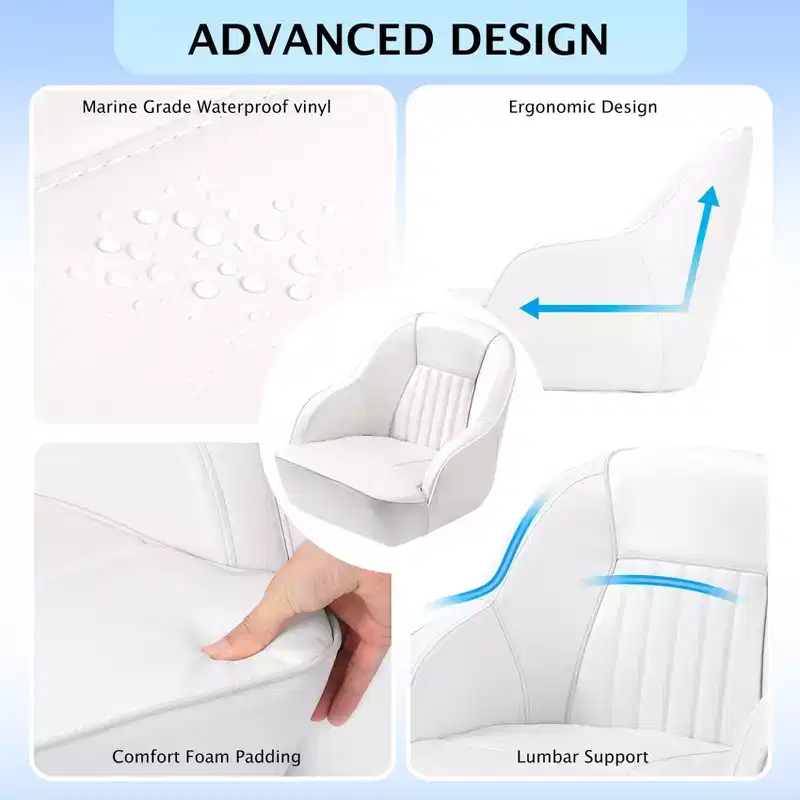 Pontoon Boat Captain Chair  Ergonomic Bucket Seat with Compression Foam Padding and Durable Molded Plastic Frame