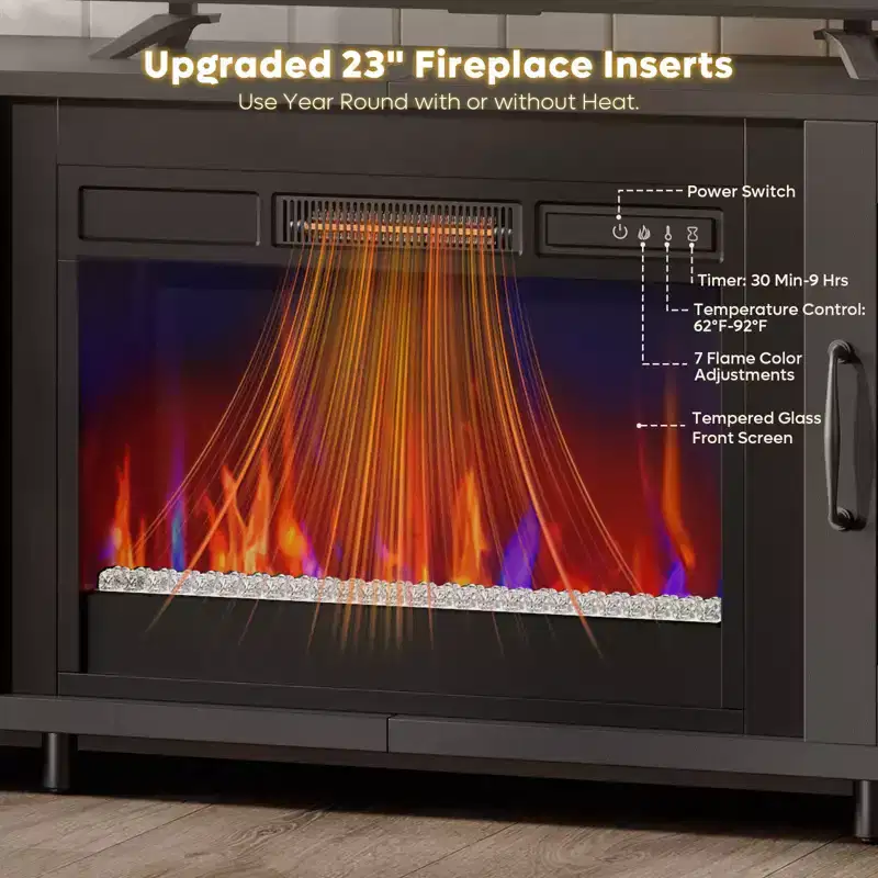 Bestier 63 Farmhouse Fireplace TV Stand for TVs up to 70, LED Media Console Entertainment Center with 23 Fireplace Heater & Cabinet With Barn Door