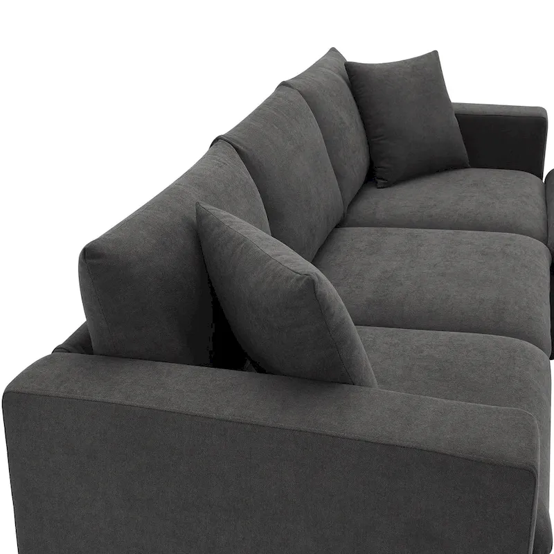 100.4 L-Shaped Polyester Sectional Sofa with 4-Seat Convertible Couch and Ottoman & Pocket Spring Cushions (300lb Capacity)