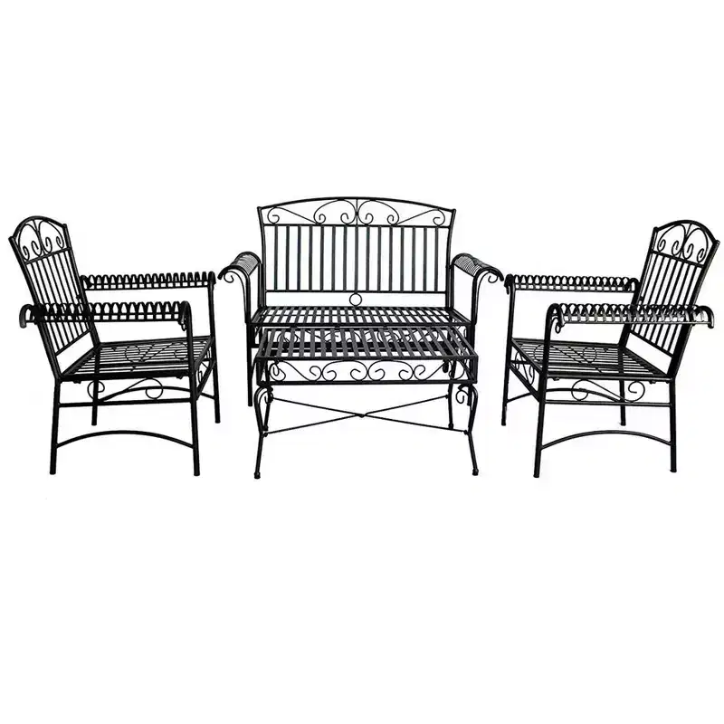 Courtyard Casual Black Steel French Quarter Outdoor 4 pc Metal Seating Group