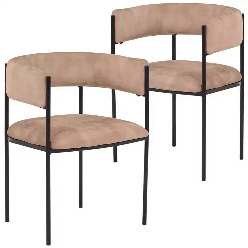Upholstered Dining Chairs Set of 2 – Light Brown / Taupe / White, Seats 2