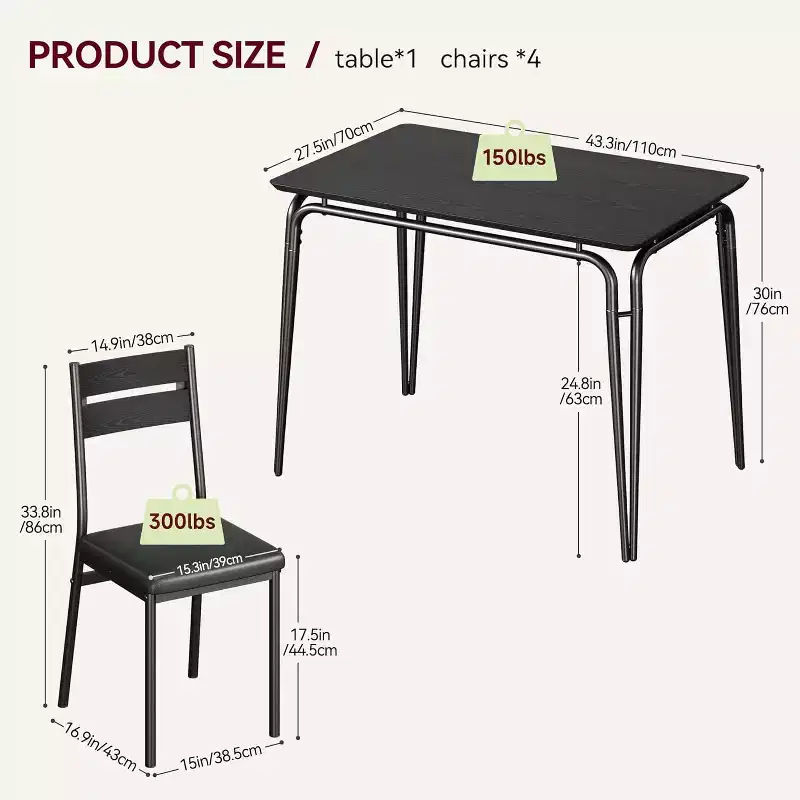 GustoWave 5 Piece Dining Table Set, with 4 Upholstered Chairs