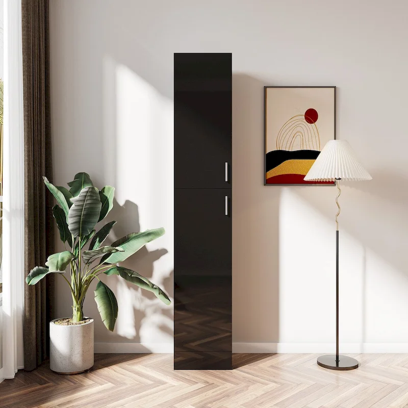 Freestanding Cabinet with Inadjustable Shelves and two Doors ,black