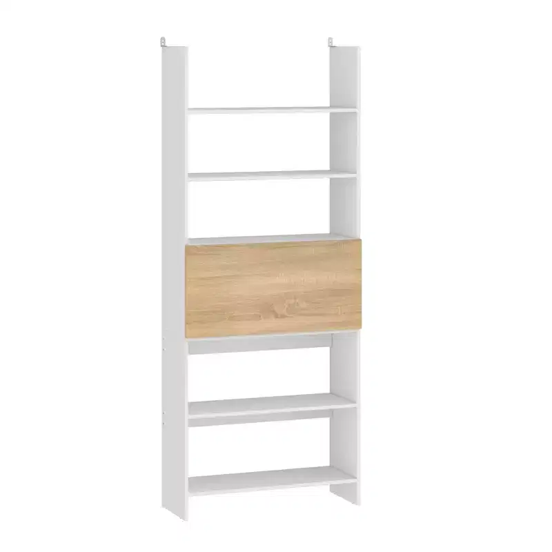 Famapy White Wall-Mounted Bookshelf & Display Rack with Hidden Drop-Down Desk & LED Lighting