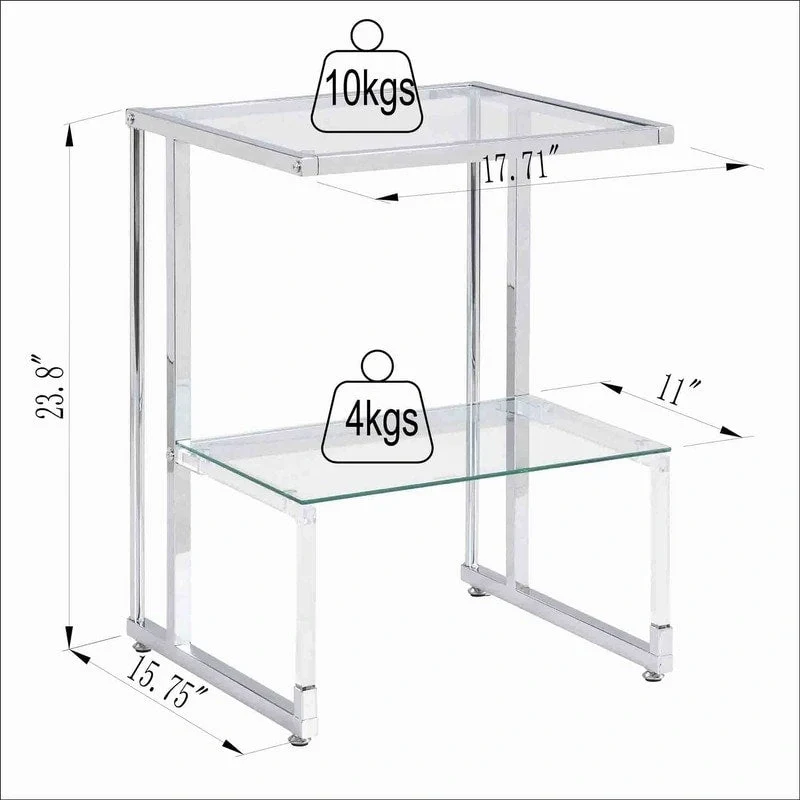 2-Tier End Table with Tempered Glass Shelves & Geometric Metal Frame
