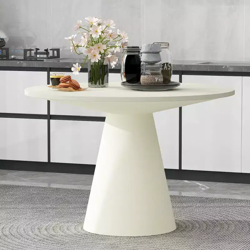 Okak 46.5/45 Inch Retro Round Dining Table Minimalist Elegant Kitchen Table for 4 for Kitchen and Dining Room