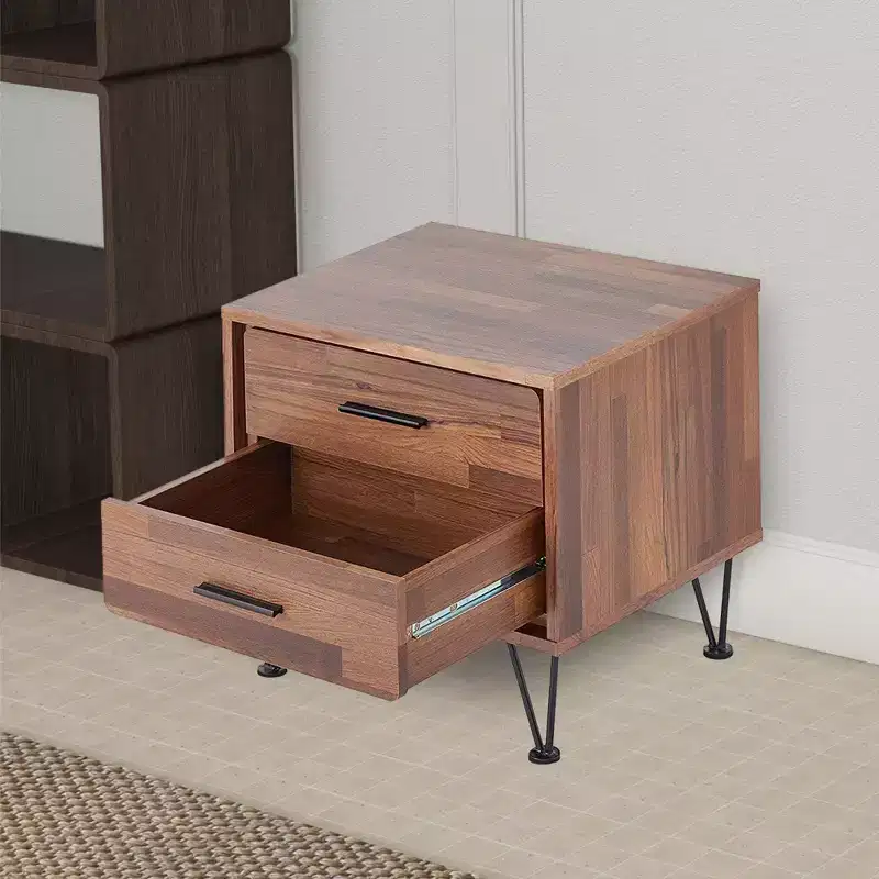 2-Drawer Wood Nightstand, Natural Walnut Brown