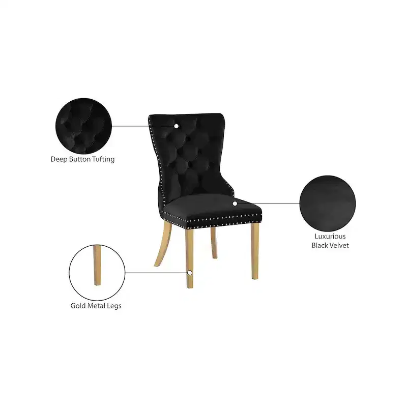 Velvet Dining Chair with Gold Frame, Set of 2 – Black/Cream/Gray