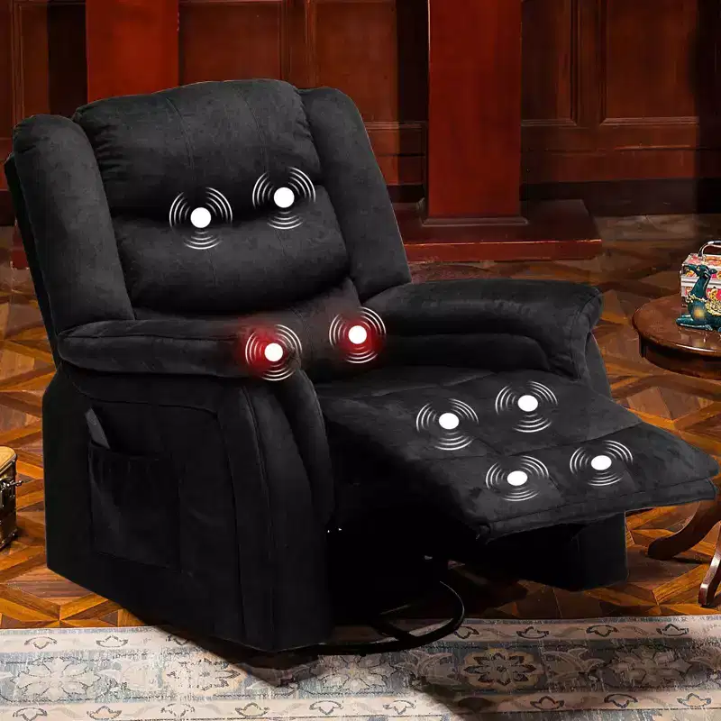 COMHOMA Recliner Chair with Heat and Massage 360 Degree Swivel Fabric Rocking Recliner Black