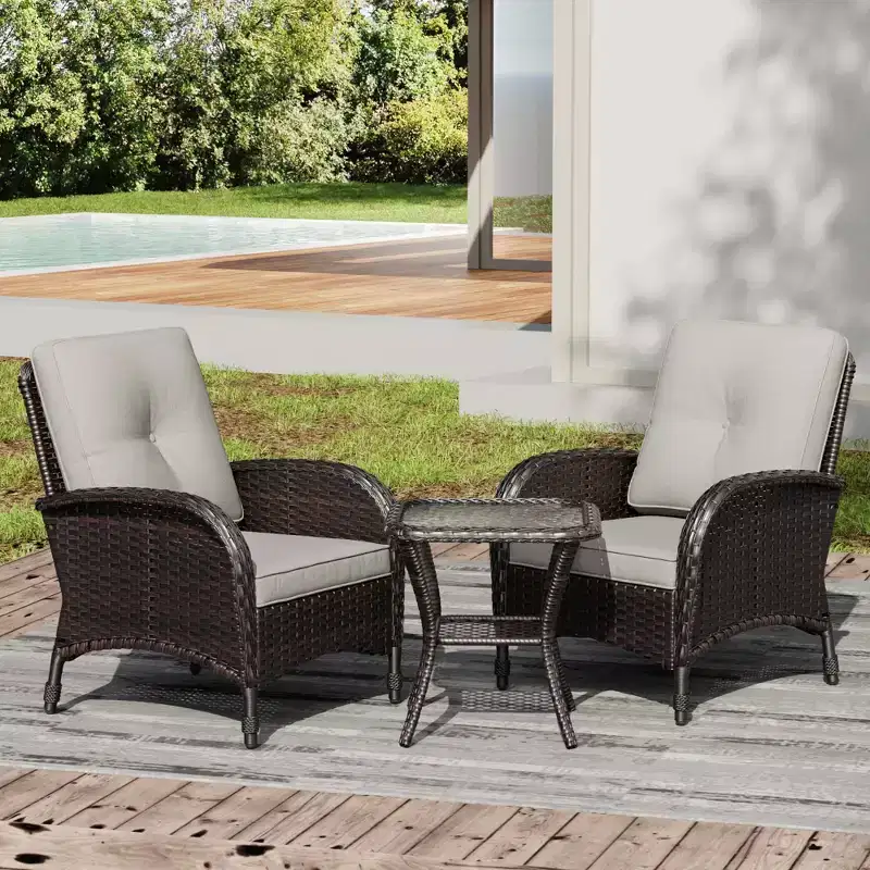 UPTIOT Outdoor Wicker Chair and Side Table Set with Premium Olefin Cushions for Patio Relaxation