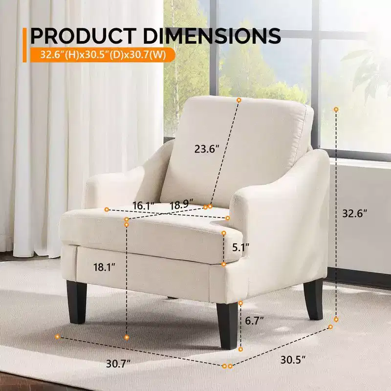 Karl Home 31 inch Linen Sloping Handrail Accent Chair