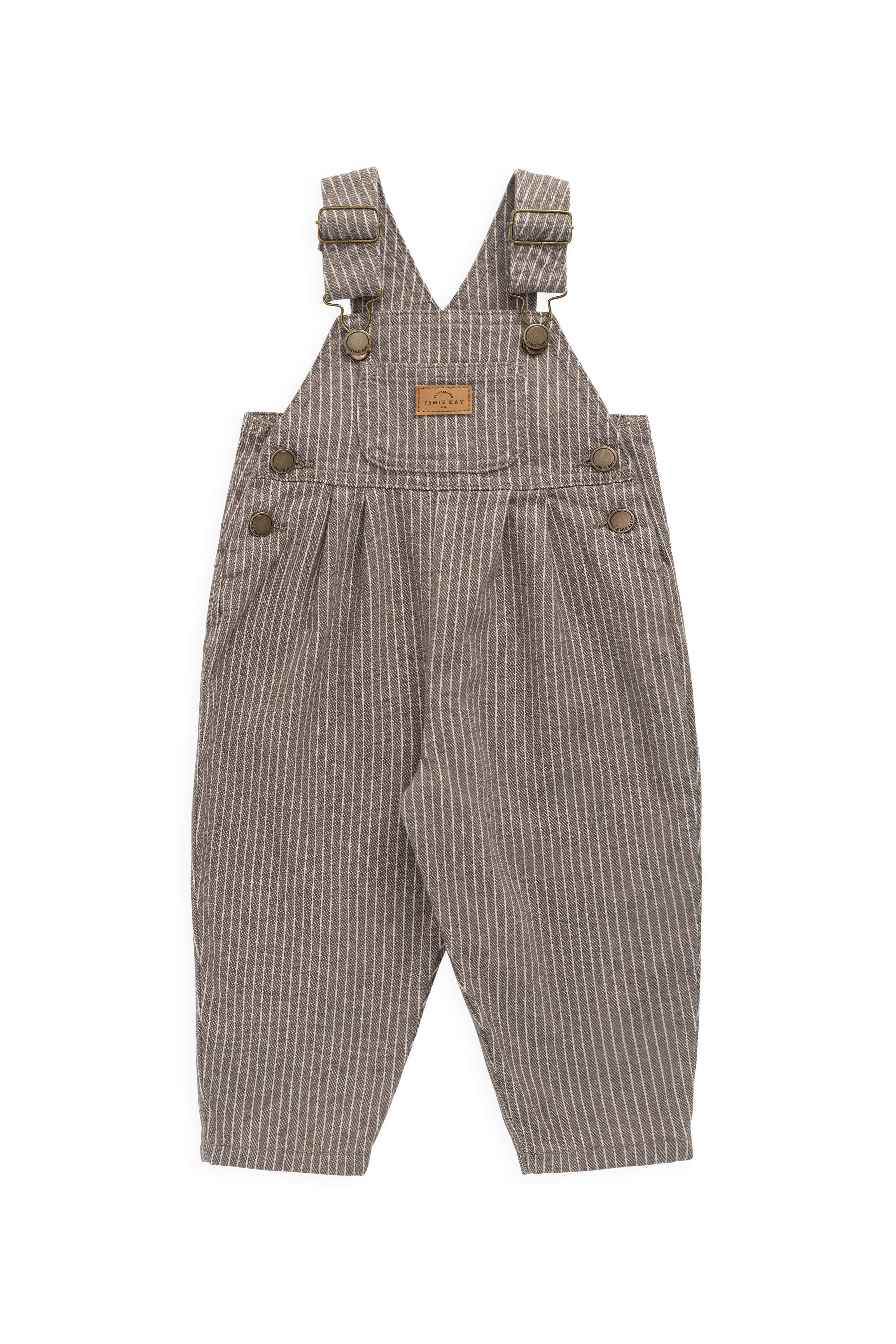 Vintage Cassava Brown Pinstripe Cotton-Elastane Overall with Adjustable Straps & Bib Pocket for Kids 6M–6Y