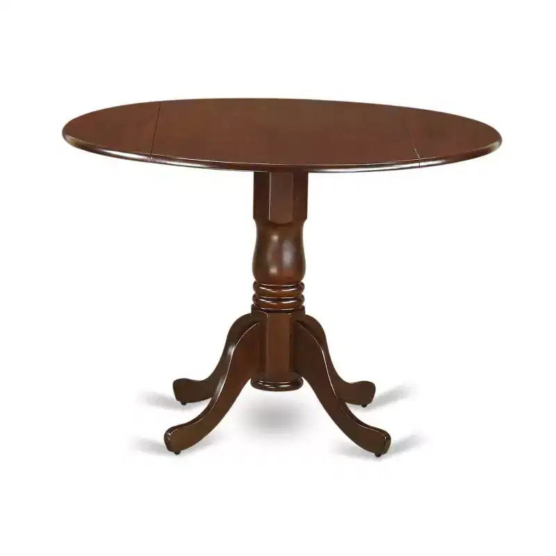 Belmont 5 Piece Dining Room Set Consists of a Round Kitchen Table with Dropleaf and 4 Upholstered Chairs, Mahogany