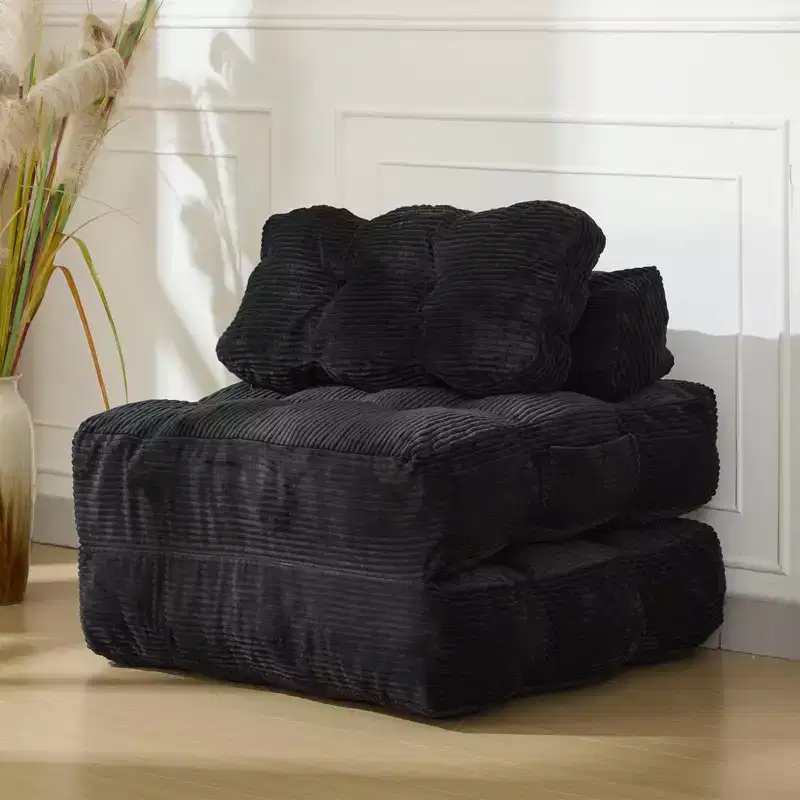 2-Pack Folding Sleeper Sofa Chair, Ergonomic Lumbar Pillow, Shredded Foam, Machine Washable Cover, Black