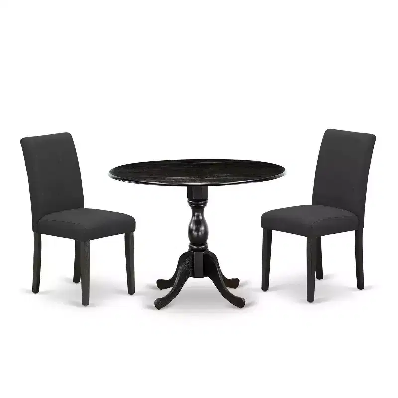 3-Piece Wirebrushed Black Solid Wood Top - Dining Room Set (Seats-4)