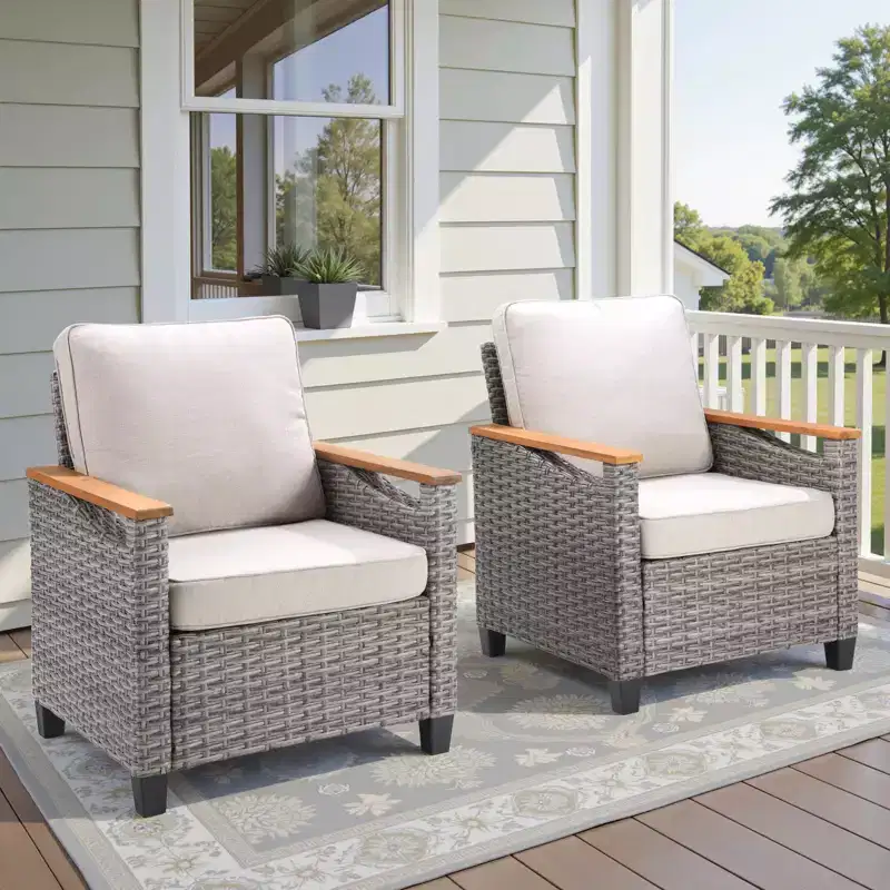 GDFStudio Halcyon Outdoor Wicker and Steel Club Chair with Cushions (Set of 2)