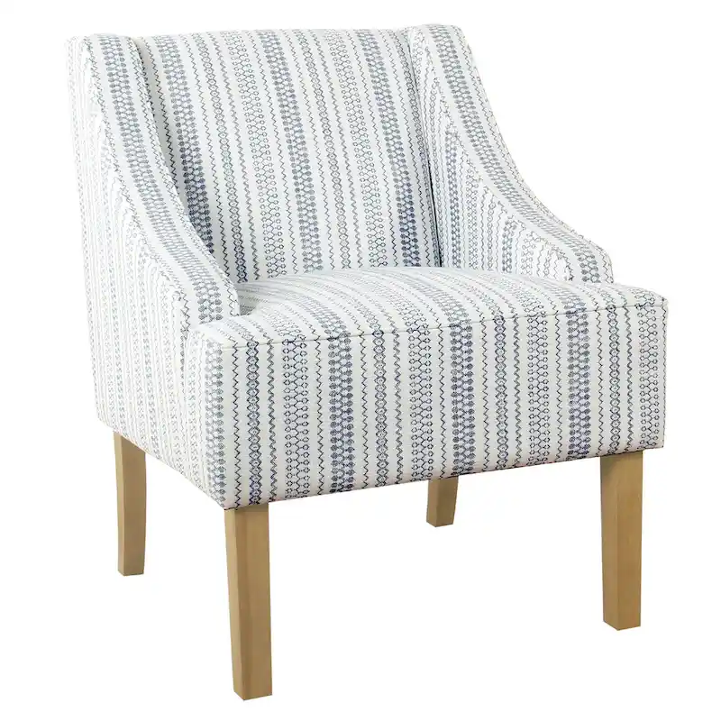Accent Chair, Farmhouse Striped Print, Blue and White Polyester