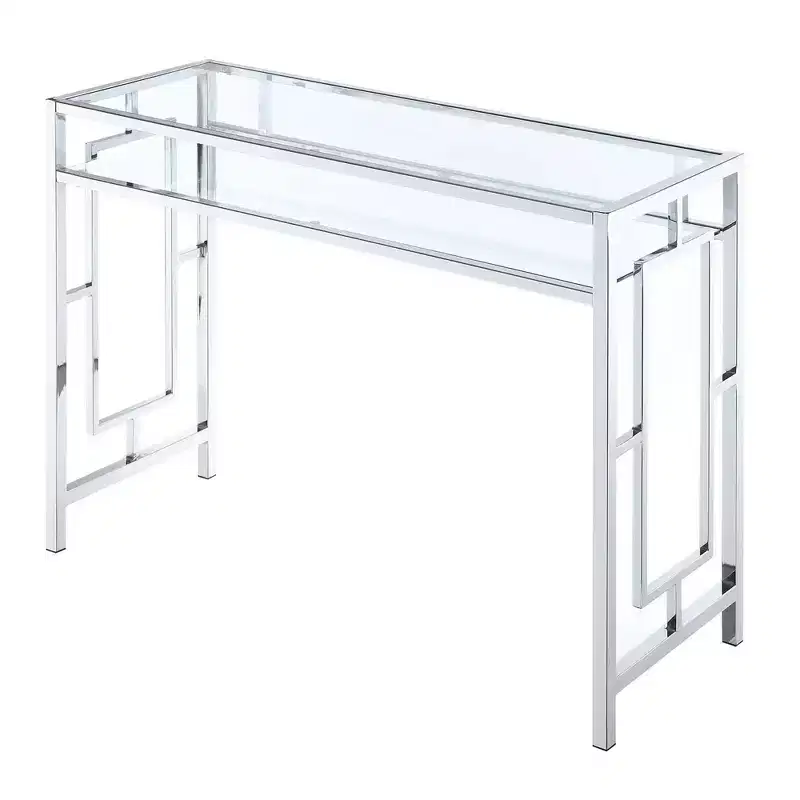 Town Square Chrome Desk with Shelf Chrome - Breighton Home: Tempered Glass, Office, Dorm Storage