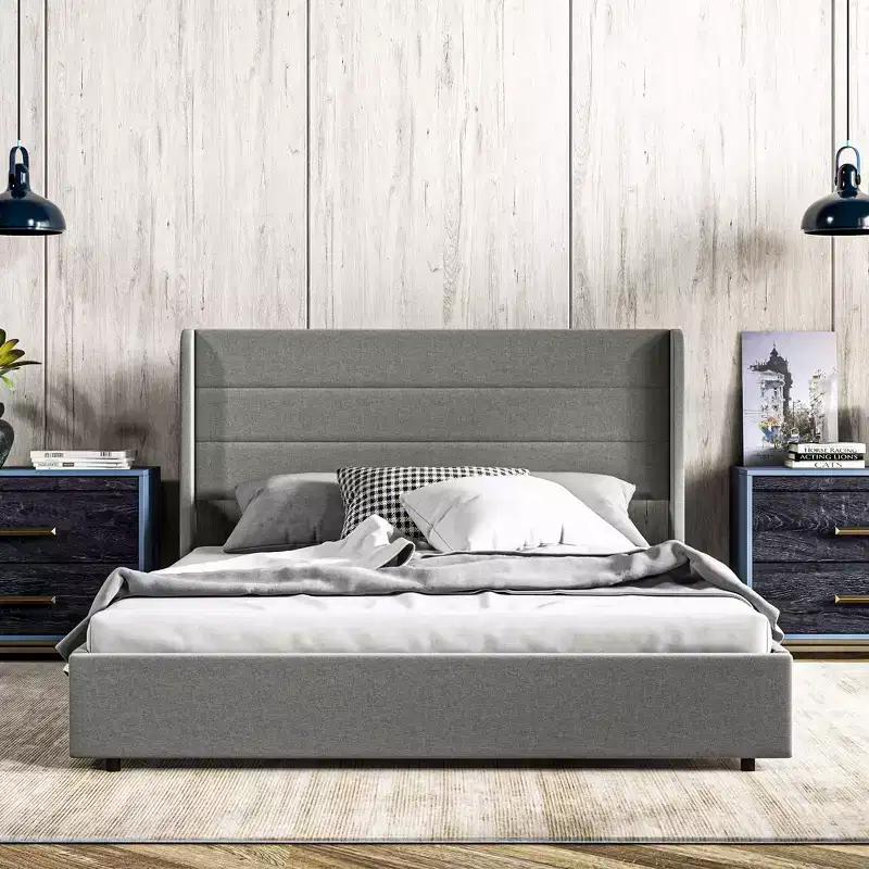 Modern Upholstered Bed with Headboard and 4 Storage Drawers, Queen