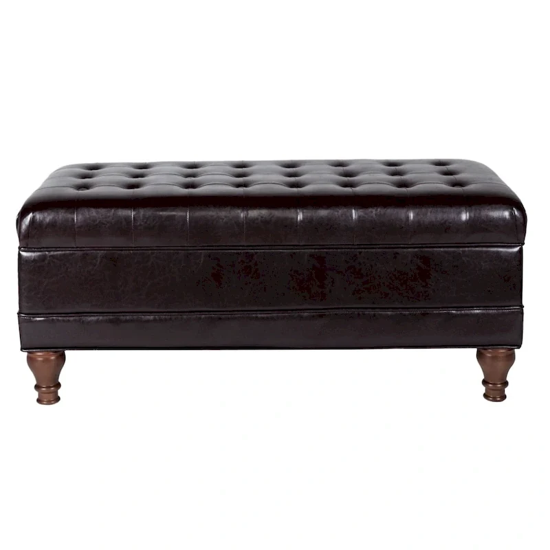 Brown Tufted Faux Leather Storage Ottoman Bench, 1-Person