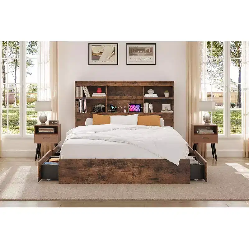 Acekool Full Bed Frame - 51 Storage Headboard with Charging Station