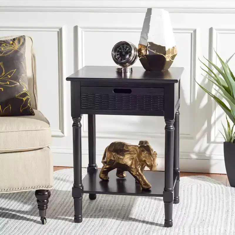 1 Drawer Accent Table with Open Shelf, Distressed White, Traditional Style