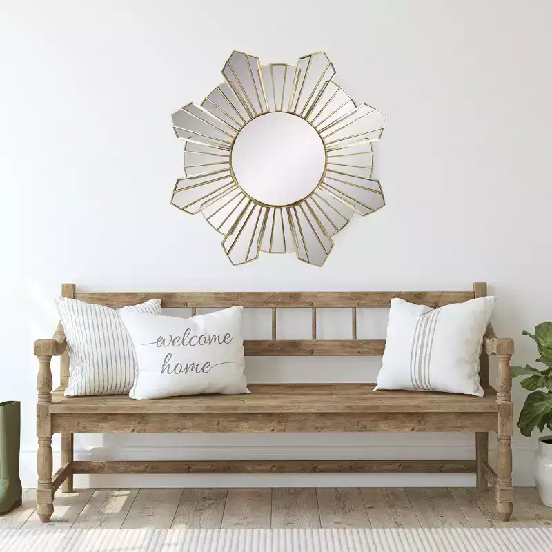 Northlight 25 Shiny Gold Sunburst Wave Glass Round Wall Mirror