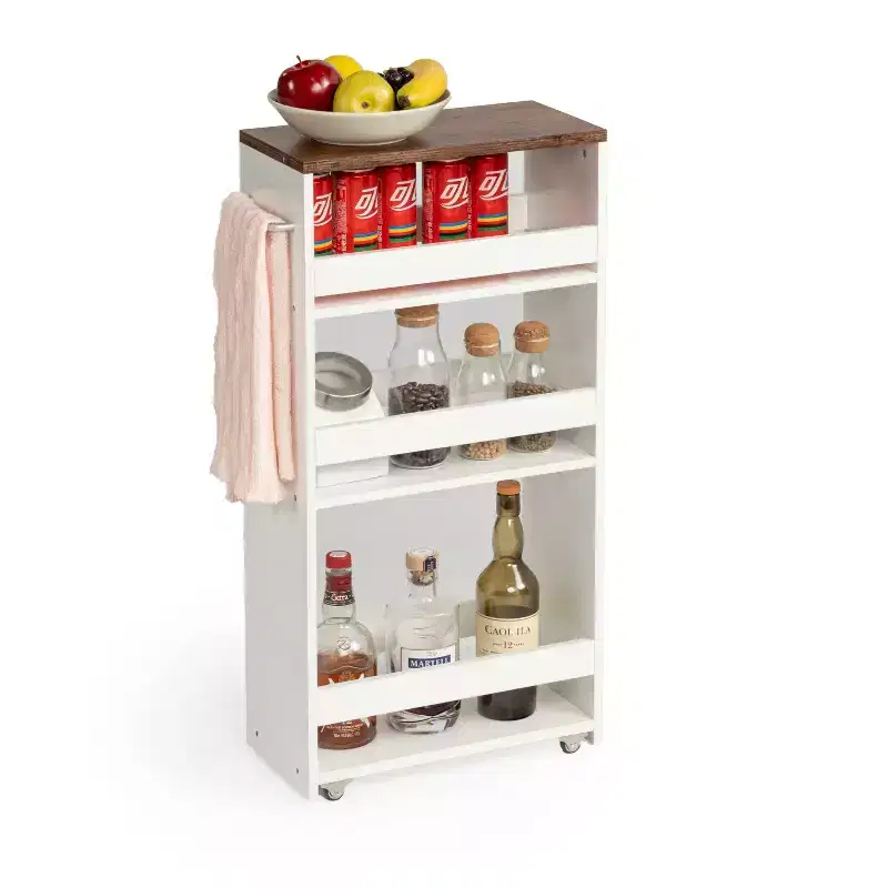 FurnitureR Rolling Storage Cart, Utility Carts on Wheels, 4 Tier Kitchen Cart with Handle, 7.9 W Storage Narrow Cart for Bathroom Laundry Room