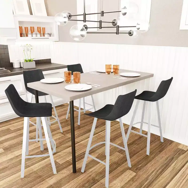LeisureMod Elland 41 Upholstered Leather Bar Stool with Iron Legs - Modern White Base and Footrest Counter Height Stool for Kitchen, Bar, and Pub