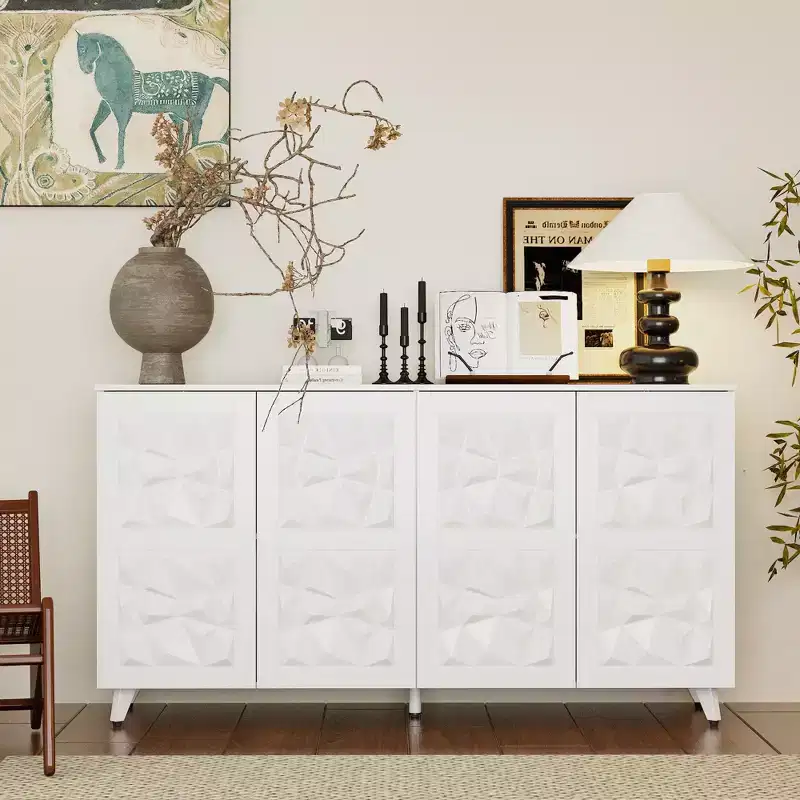 4-Door Diamond-Patterned Surface Dresser for Living Room Storage