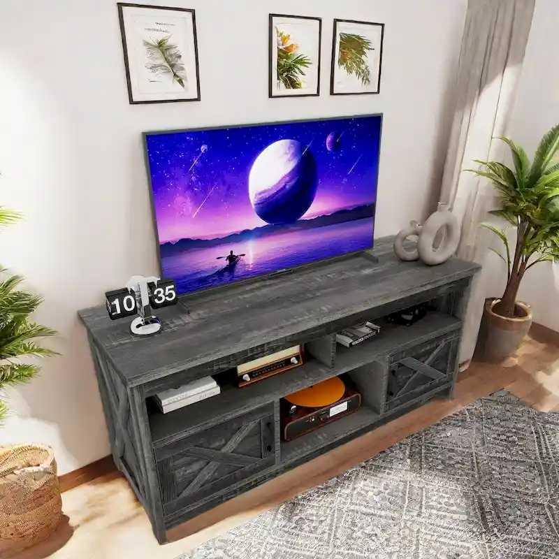 Farmhouse 59 TV Stand Media Console Entertainment Center with Storage Cabinets and Shelves