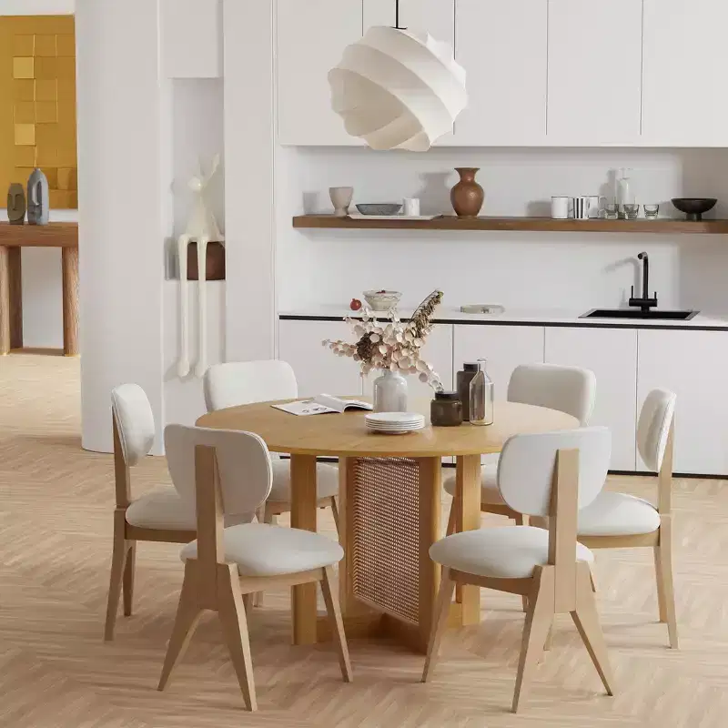 PexFix 52 x 52 Farmhouse Kitchen Dining Room Table Furniture Round Natural Kitchen Table with Rattan Woven Legs for Kitchen Bar Living Room