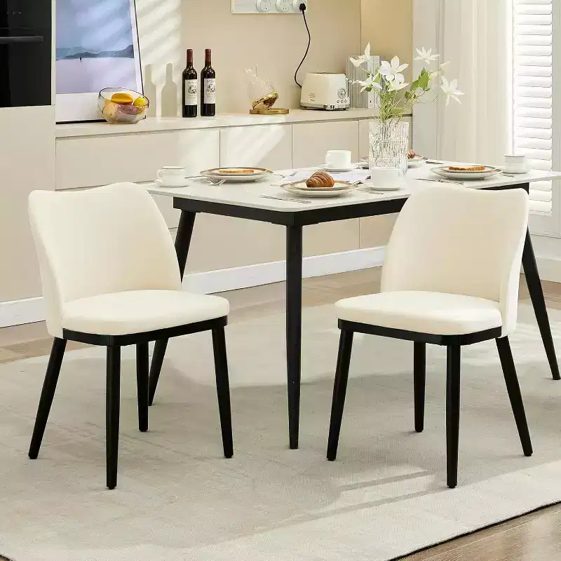 Dining Chairs Set of 2, Upholstered Fabric Side Chairs with Padded Seat and Wood Legs, Modern Dining Room Chairs for Kitchen, Living Room