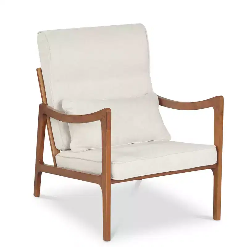 1/2 PCS Linen Fabric Upholstered Armchair with Lumbar Pillow, Removable Back, Seat Cushions Beige/Brown