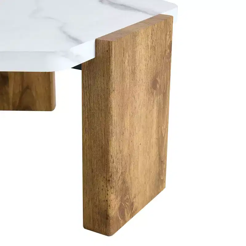 MAYEERTY White Coffee Table Faux Marble Top Triangular Wood Base, 31 Inch