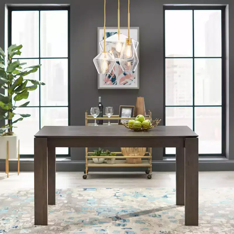 Gray Rectangular Dining Table, Seats 4, Wood Frame