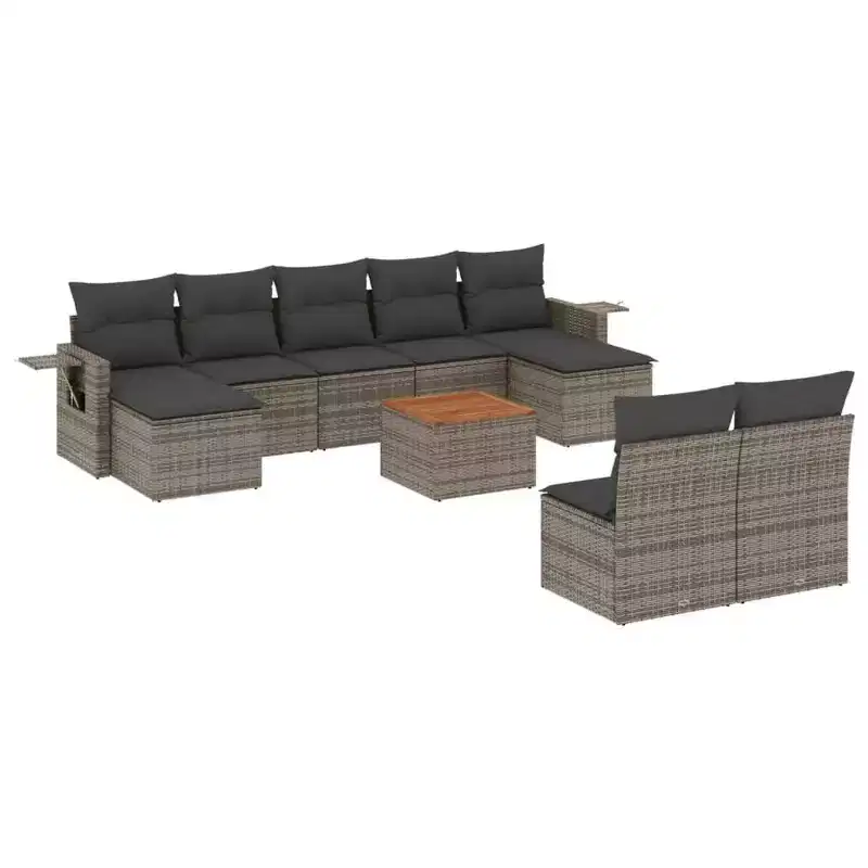 vidaXL 10 Piece Patio Sofa Set with Cushions Gray Poly Rattan